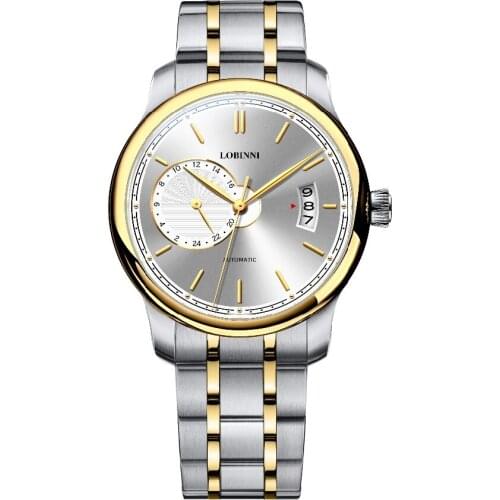 LOBINNI Mens Business 50M Waterproof Simple Style Dress Automatic Mechanical Wrist Watch With 24 Hour Format,Date - Gold
