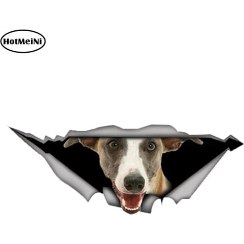 HotMeiNi 13cm x 5cm Funny Whippet Car Sticker Torn Metal Decal Reflective Stickers Waterproof 3D Car Styling Pet Dog Decals