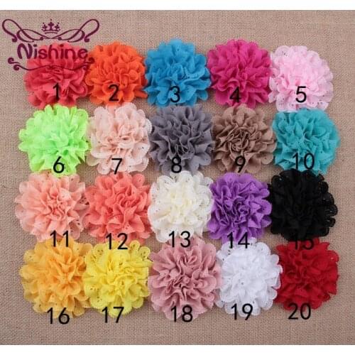 Nishine 30pcs/lot 3.2" Chic Blossom Eyelet Flowers For Children Hair Accessories Artificial Fabric Flowers For Headbands Clips