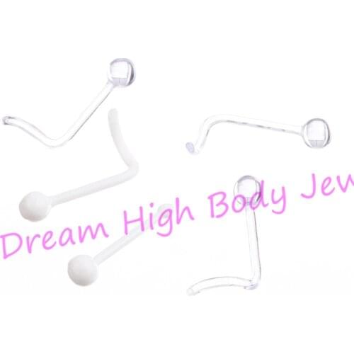 Newest Clear transparent White Stud Nose Ring Screw Acrylic Ball Retainer 20Gauge 0.8mm