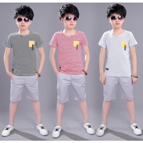 2021 new Toddler Boy Sets Clothes For Boys Summer Stripe Cotton T-shirts + shorts Pants Children Suits 2pcs Kits For Kids