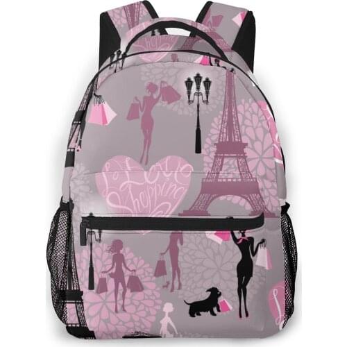 OLN Backpack Women Shoulder Bag For Teenage Girls Effel Tower Hearts With Calligraphic Bagpack Female Ladies School Backpack