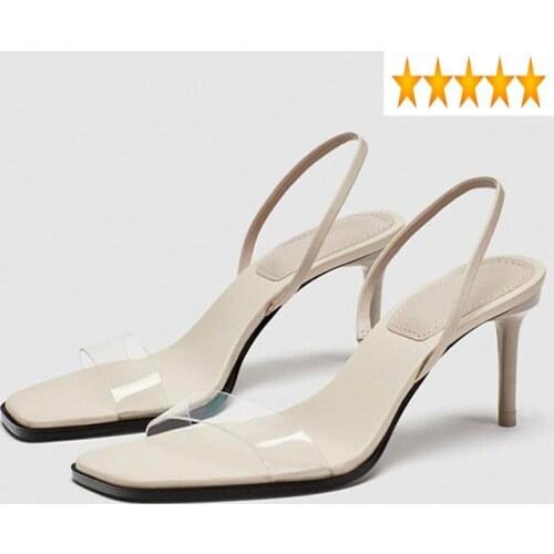 High Transparent Women Sandals Thin Heels Shallow Slip On Leisure Gladiator Stiletto Summer White Sandalias Mujer Slides 2021