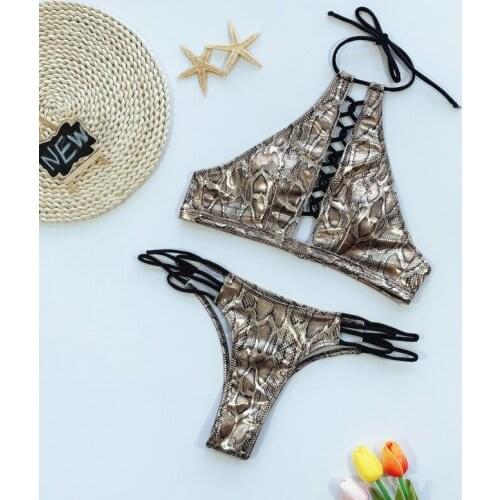 Sexy printed swimsuit thong padded bikinis bathing suits 2020 bandage bikinis strapless set split beachwear swimwear tankini