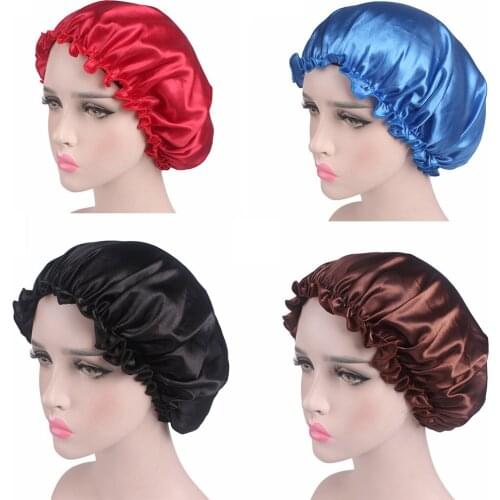 1pc Hair Styling Sleep Caps Fabric Hair Bonnet Satin Lined Sleep Cap Night Hat Adjust Shower Cap Silk Bonnets
