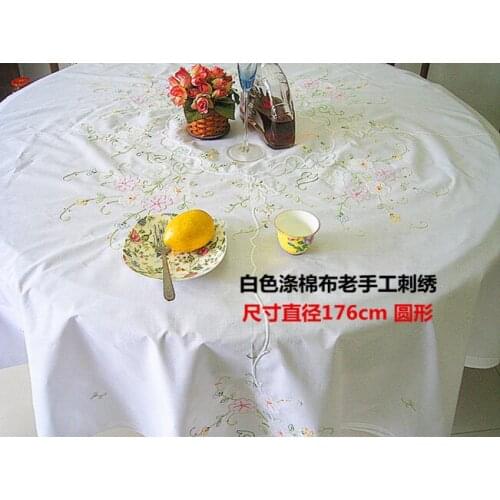 Polyester round tablecloth old hand embroidery table cloth traditional exquisite hand embroidery / diameter 176cm