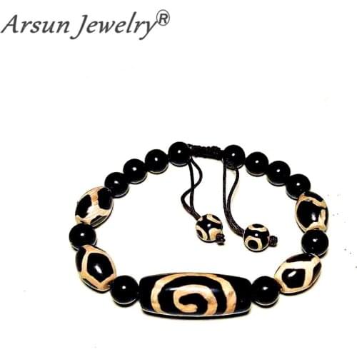 Tibet Agate Dzi Beads Spiral/Longevity Tortoiseshell 21 eyes Dzi Black agate bead weave Bracelets for Men & Women Free Shipping
