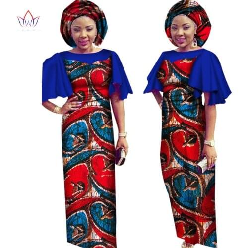 Stock Size Low Price African Print Dress Maxi Dresses Women Clothing with Headscarf Short Sleeve Women Dress BRW WY1242