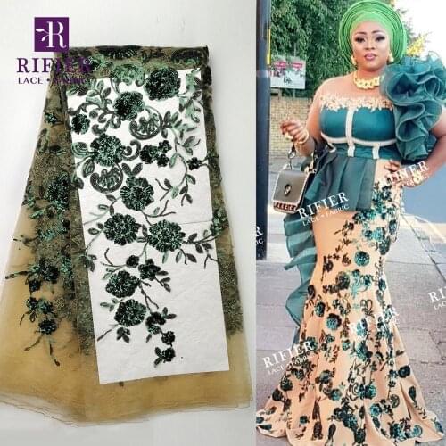 Green Sequined Net Lace For French Women Party Evening Gowns 2020 High Quality Latest Tulle Lace Fabric With Embroidered