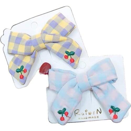 Bow Girl Hairpin Headdress Plaid Embroidery Casual Fashion Trend Girl Bangs Broken Hair Does Not Hurt The Hairpin 2012 New