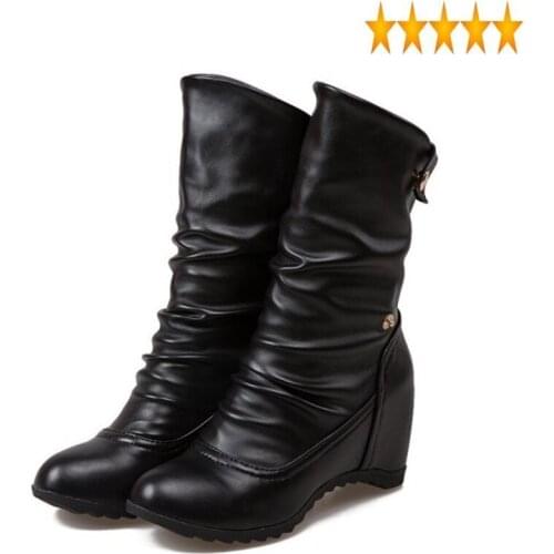 Size 43 Ankle Plus Women Street White PU Leather Slip On Wedges Zapatos De Mujer Two Wear Fashion Dance Boots