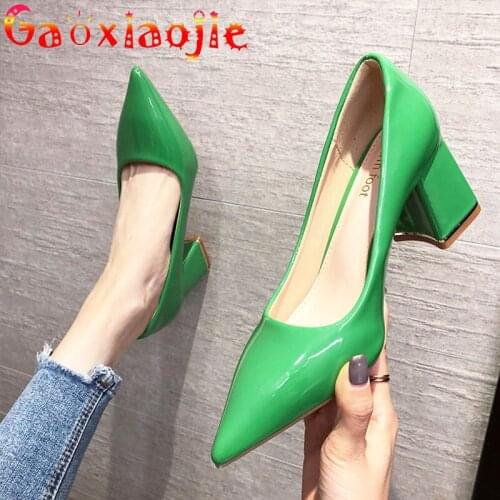 2021 New Everyday Office Women Pumps Fashion Pointed Toe Pure Colour High Heels Simple Style 6CM Thick High Heel Shoes Size 41