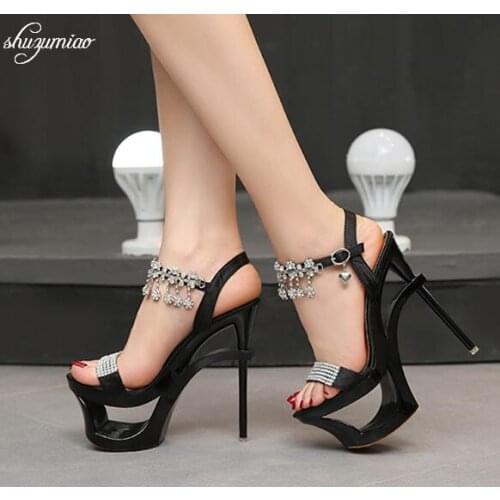 High Quality Rhinestone Sandals Women Shoes 2020 New High-heeled 15cm Soft and Comfortable Crystal Lady Shoes Size 34-40