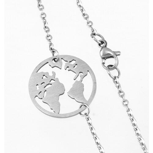 Women personalized Stainless steel world map charm matte blank Bracelet earth jewelry gift Rolo chain bracelets