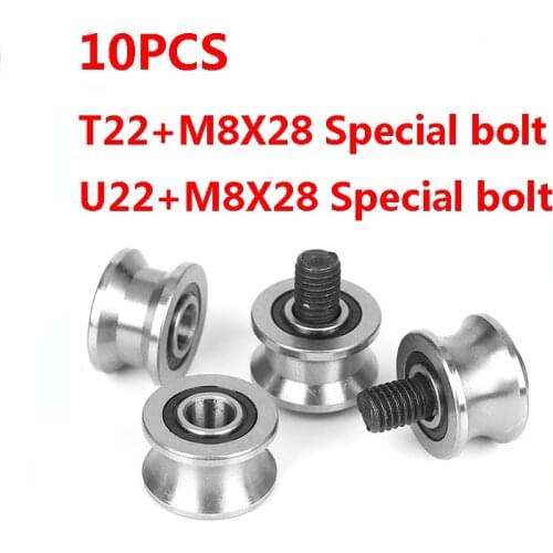 10pcs/Lot U22/T22+M8 Screw 8x22.5x14.5x13.5mm Bearing Steel Deep Groove Ball Bearing Traces Walking Guide Rail Bearing Brand New