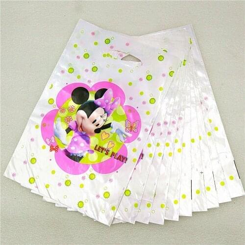 10pc minnie mouse birthday party decoration supplies gift bags baby shower cartoon kids boy plastic sweet candy/gift/loot bags