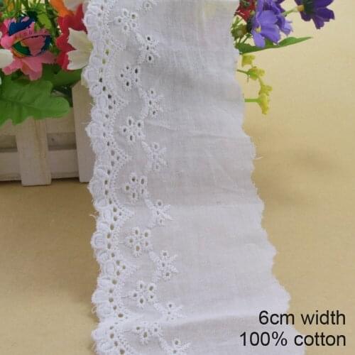 10yards 6cm wide white lace cotton embroid lace sewing ribbon fabric guipure diy trims warp knitting DIY Garment Accessories3178