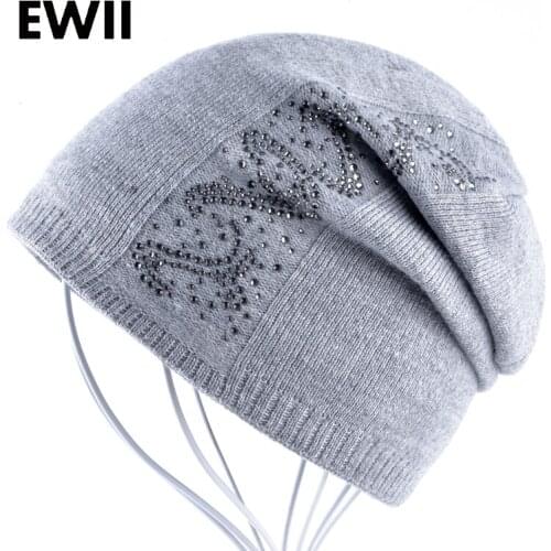 2017 Girls beanie cap women winter hats skullies bonnet femme beanies for adults casuasl knitted caps women rhinestones hat