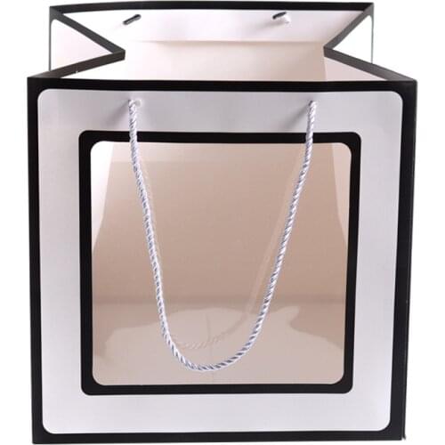 5pcs Gift Bag Tote Square Transparent Window Mothers Day Bouquet Gift Bag Flower Tote paper bags candy box christmas party