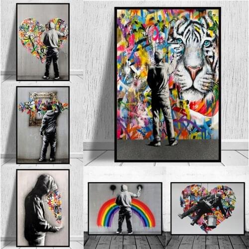 Abstract Love Heart Canvas Paintings Graffiti Street Art Posters and Prints Modern Wall Art Pictures for Living Room Home Decor