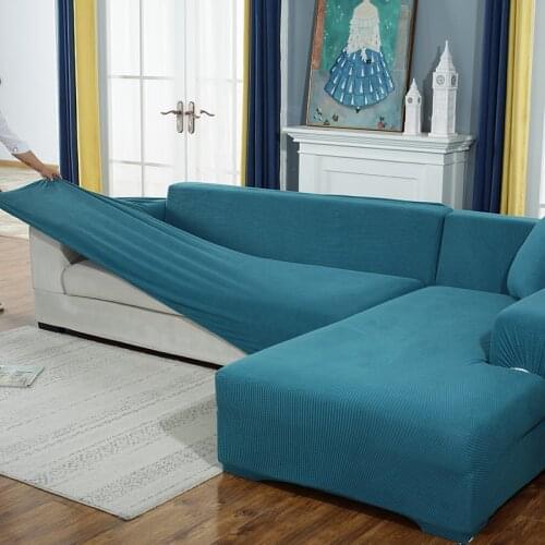 Velvet Plush L Shaped Sofa Cover For Living Room Elastic Furniture Couch Slipcover Chaise Longue Corner Sofa Cover Stretch