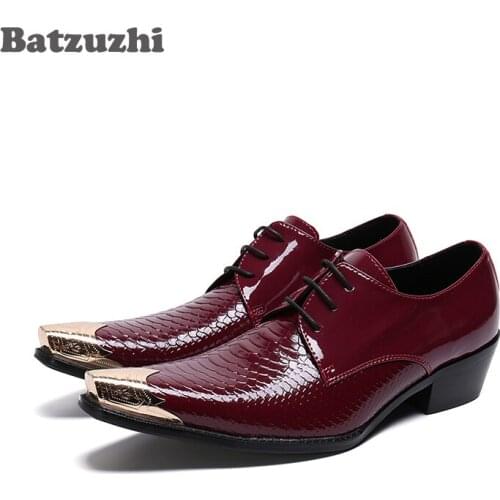 Batzuzhi Italian Leather Mens Dress Shoes Iron Toe Formal Business Leather Shoes Lace-up Zapatos Hombre Party and Wedding, US12