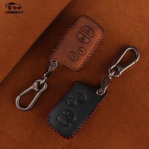 Dandkey Leather Key Case For Toyota Avalon Camry Corolla Highlander Venza Prius 2010 2011 2012 2013 Fob 4 Buttons