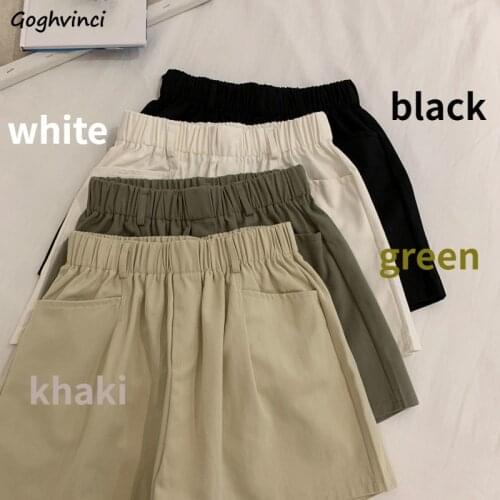 Women Solid Shorts Simple Elastic Waist Leisure Students All-match Basic Ulzzang Fashionable Females Daily Outdoor Slim Popular
