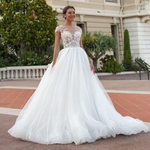 Eightale Elegant Wedding Dresses O-Neck A-Line Boho Wedding Gowns Cap Sleeves Custom Made Bridal Dress 2020 robe de mariee