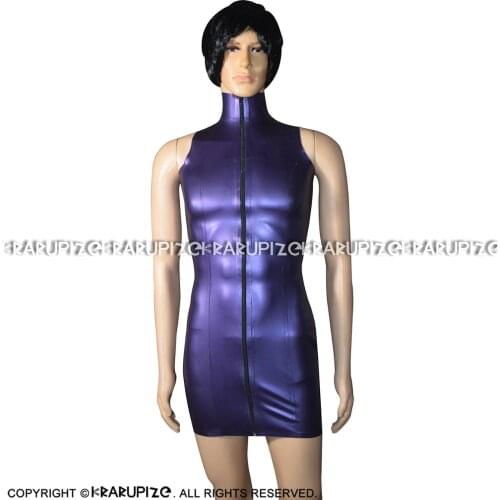 Metallic Purple Sexy Latex Dress With Front Full Zipper Rubber Bodycon Playsuit LYQ-0083