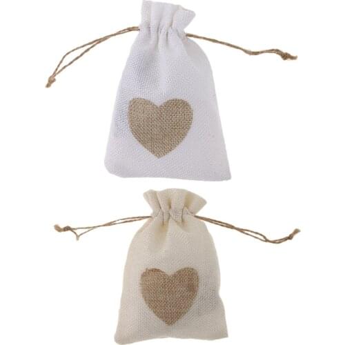Fityle 10pcs Burlap Jute Drawstring Pouch Gift Bags Sack Wedding Party Favors