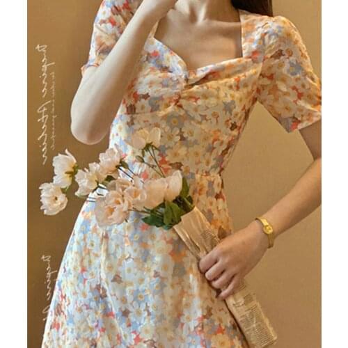 HFF French Platycodon Grandiflorum Sweet Tender ZA Hepburn Style Small Daisy Sweet First Love Floral Dress Young Girl