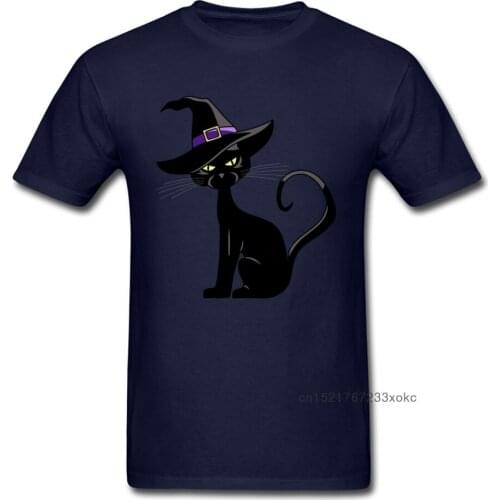 Tops & Tees Cat In Witch Hat T-shirt Men Tshirts Simple Style T Shirt Halloween New Design Clothes 80s Gift Streetwear Plus Size
