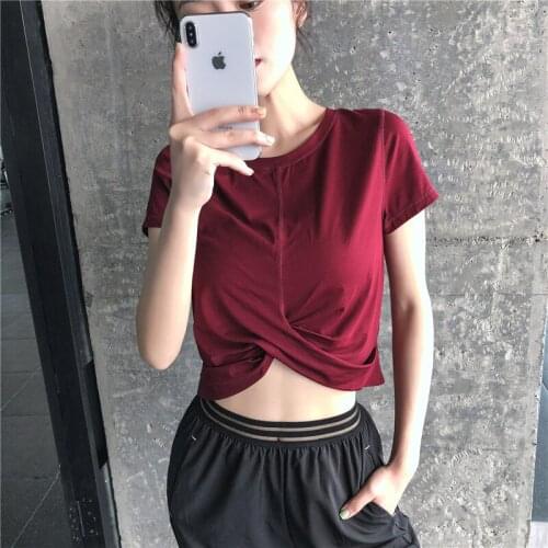 Short Yoga Lumbar T-shirt Sportswear Top Women Gym Fitness Fold Top Breathable Running Training Dance Clothes for Women