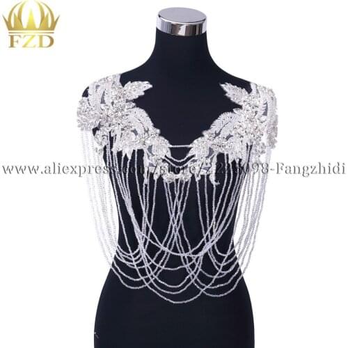 FZD 1 Piece Silver Handmade crystals trim patches sew on Rhinestones Fringe applique on mesh for bodice Dress DIY Fabric