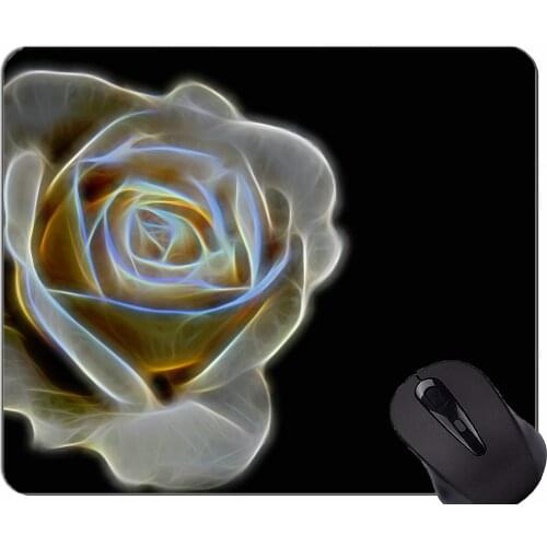 Gaming Mouse Mat,Rose white flower black -Stitched Edges