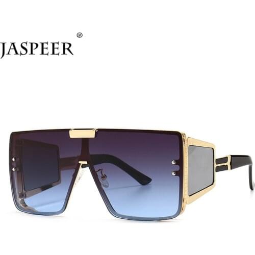JASPEER Square Oversized One Lens Sunglasses Retro Men Women Fashion Shades UV400 Vintage Glasses