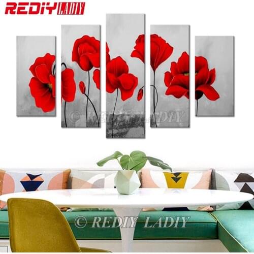 REDIY LADIY Diamond Painting Cross Stitch Poppies Mosaic Multi Picture Diamond Embroidery Triptych Rhinestones Modular Picture