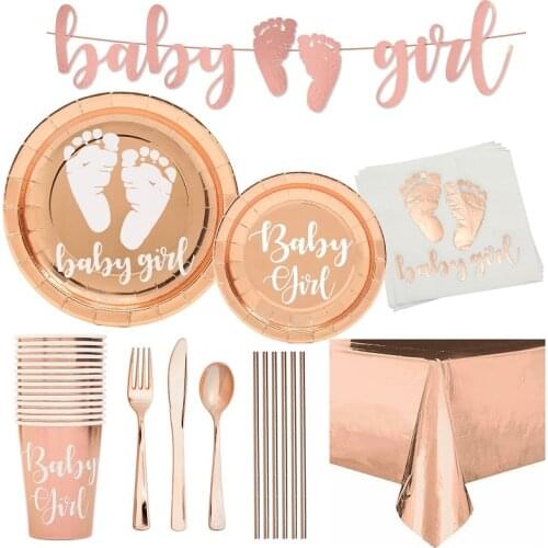 NiceParty rose gold paper plate birthday party set baby girl hot stamping plate paper towel aluminum foil tablecloth