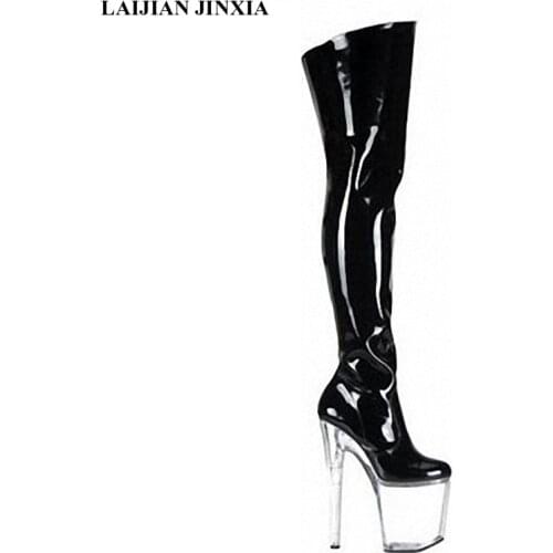 LAIJIANJINXIA New 20cm Ultra High Heels Boots Barreled Platform Leather 6 Inch Performance Shoes Plus Size over-the-knee Boots