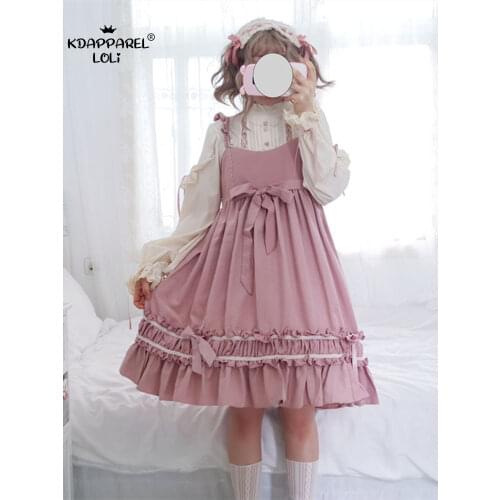 Japanese Sweet Lolita Dress Girls Lace Victorian Dress Frilled Ruffled Kawaii Jsk Lolita Dress Girl Cosplay Costume Strap Dress