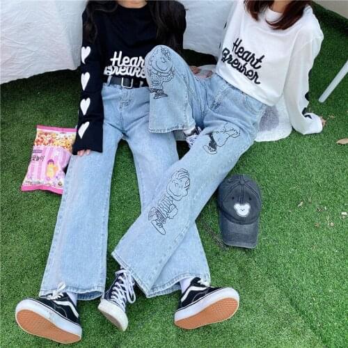 Cute Womens Long Denim Trousers Loose Jeans Wide Leg Pants Casual BF Style High Waist Color Light Blue