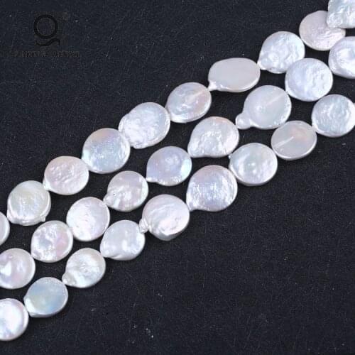 Natural Cultured Loose Fresh Water Coin Strands of Flat Round Button Pearl Beads