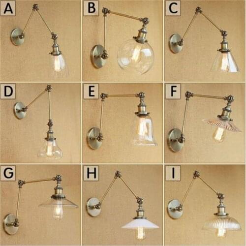 NEW Bronze wall lamp industrial wall art home lighting Vintage swing arm wall sconce Iron Glass indoor lighting fixtures