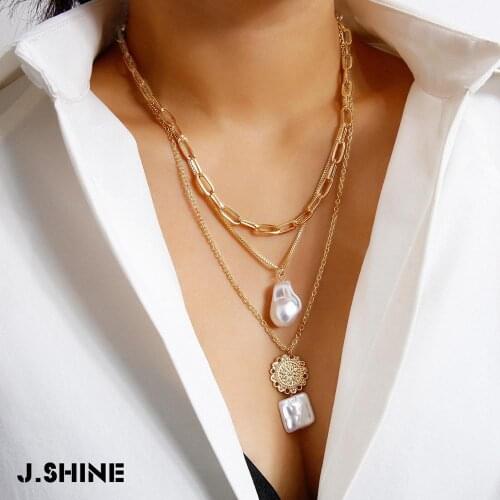 JShine Punk Baroque Pearl Pendant Necklace Choker Necklace Layered Flower Coin Long Chain Necklace Women Sweater Clavicle Chain