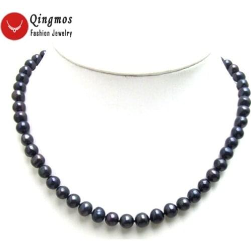 Qingmos Fashion Natural Black Pearl Necklace for Women with 6-7mm Round Freshwater Pearl Chokers 17" Pearl Jewelry Colar nec5567