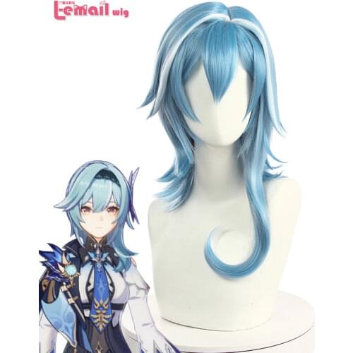 L-email wig Genshin Impact Eula Cosplay Wig Game Genshin Impact Cosplay Blue Mixed White Short Wig Synthetic Hair Heat Resistant