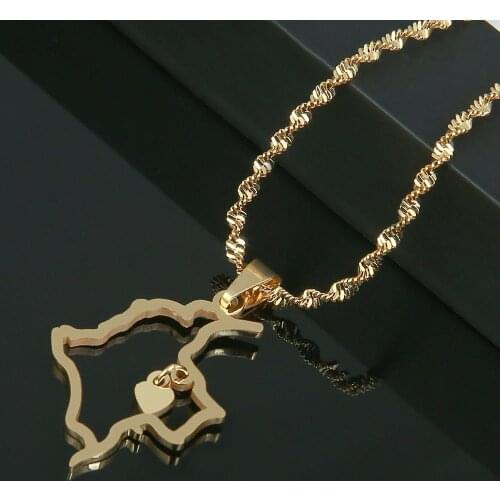 Stainless Steel Gold Color Colombia Map Pendant Necklace Map of Colombian Heart Charm Jewelry