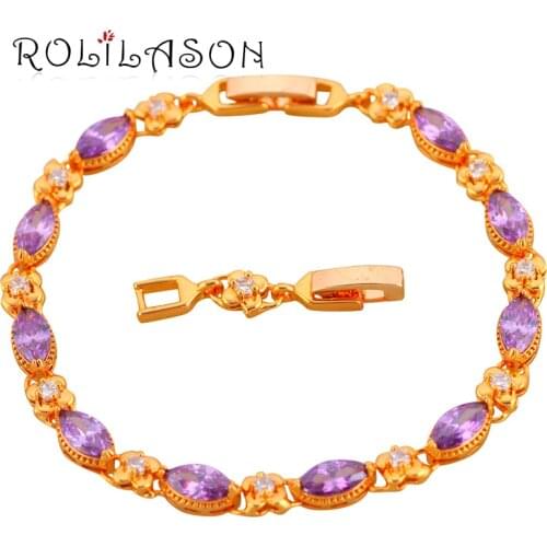 ROLILASON Graceful design violet Zircon crystal golden bracelets delicate gift awesome charm Health Fashion jewelry TB497