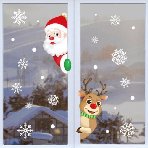 Christmas Stickers Santa Claus Xmas Elk Snowflake Window Stickers 3 Styles Merry Christmas Feliz Navidad Decor For Home 2022